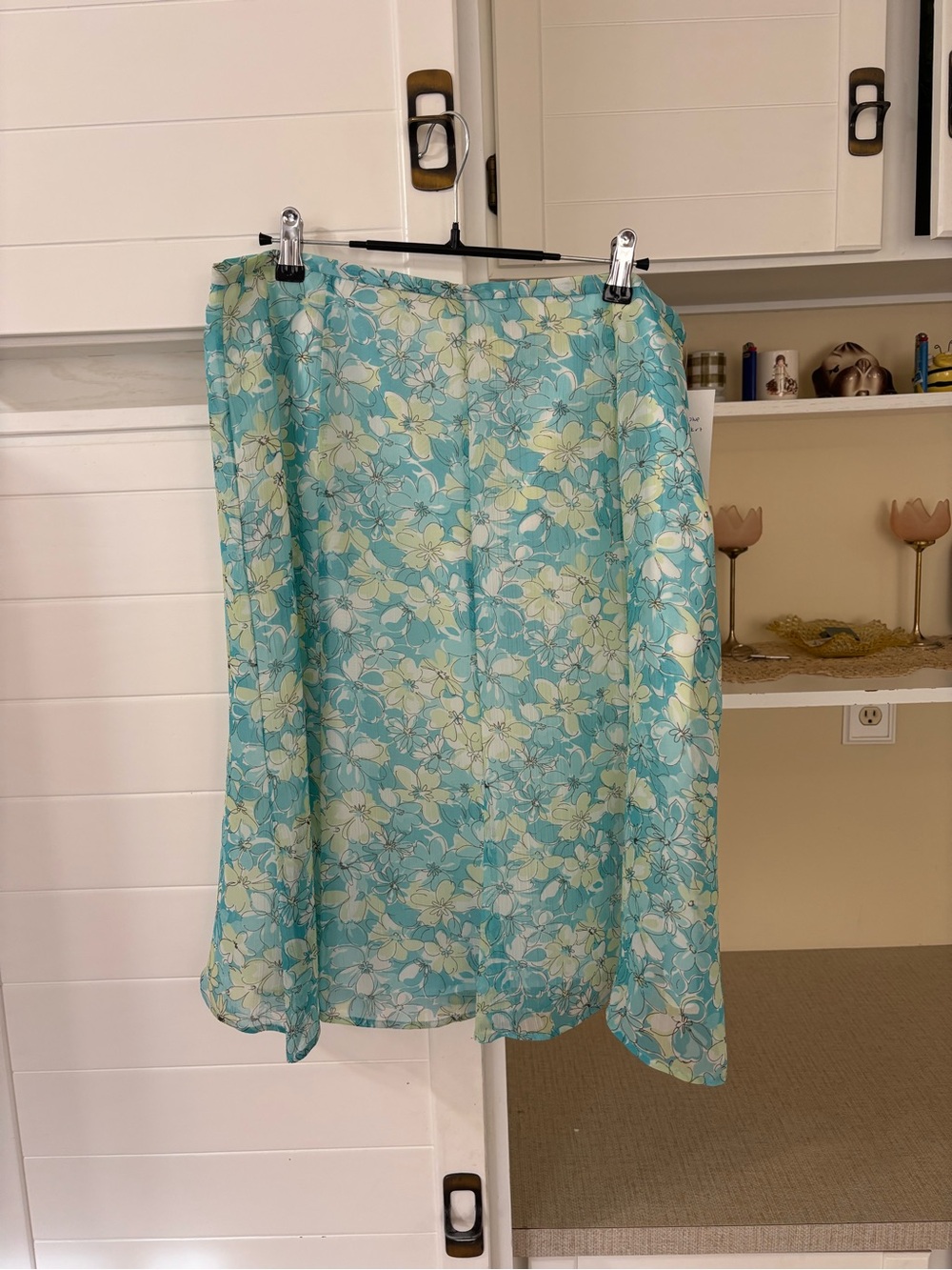 Vintage blue & white floral midi skirt